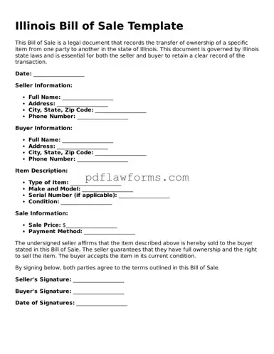 Bill of Sale Form for the State of Illinois