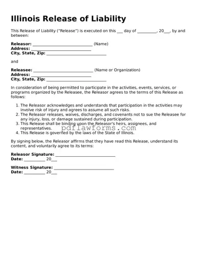 Release of Liability Form for the State of Illinois
