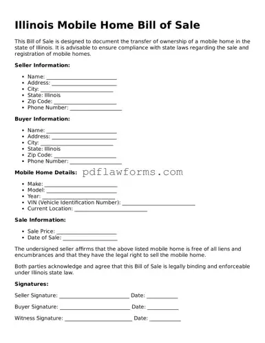 Mobile Home Bill of Sale Form for the State of Illinois