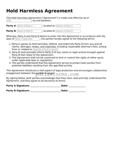 Official Hold Harmless Agreement Form