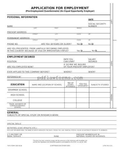 Fill Your Employment Application Pdf Template
