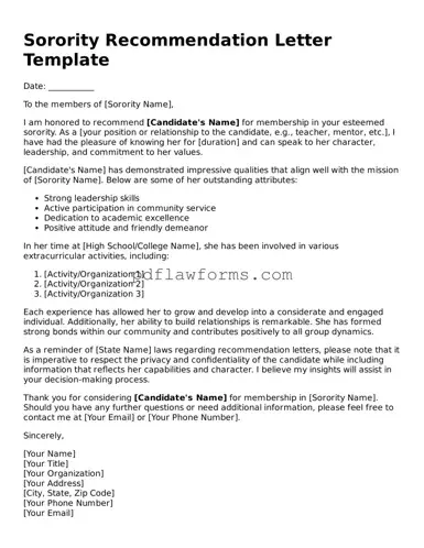 Official Sorority Recommendation Letter Form