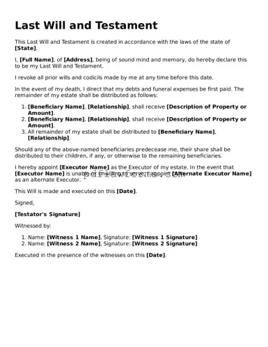 Official Last Will and Testament Form