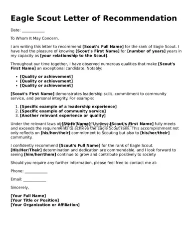 Official Eagle Scout Letter of Recommendation Form