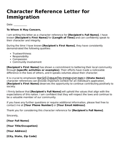 Official Character Reference Letter for Immigration Form