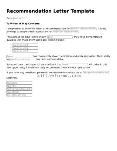 Official Recommendation Letter Form