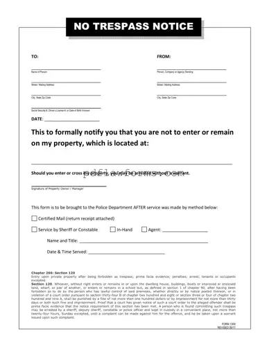 Fill Your No Trespassing Letter Template