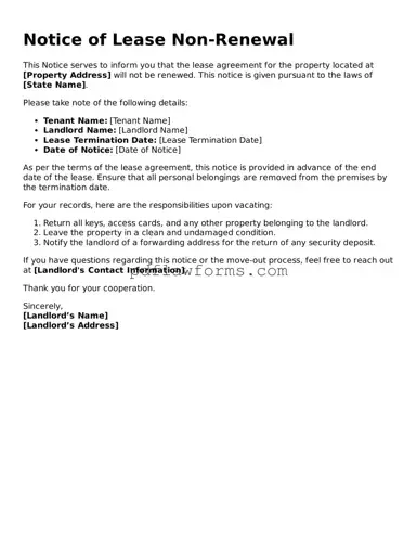 Official Notice of Lease Non-Renewal Form