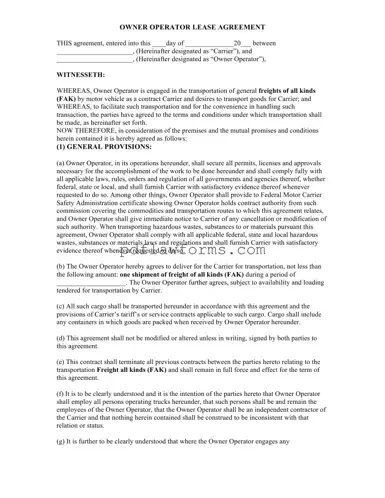 Fill Your Owner Operator Lease Agreement Template