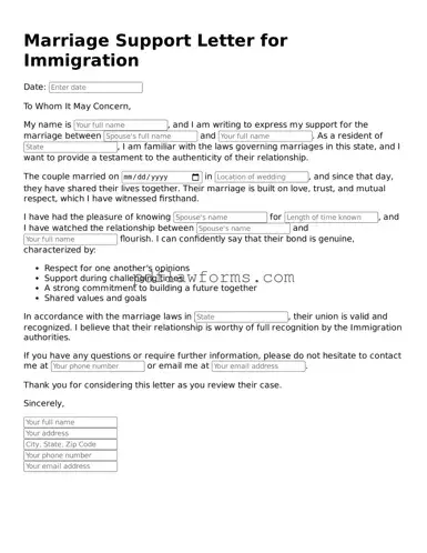 Official Marriage Support Letter for Immigration Form
