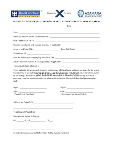 Fill Your Royal Caribbean Parental Consent Template
