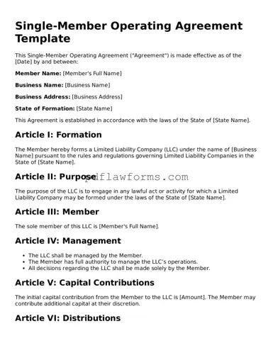 Official Single-Member Operating Agreement Form