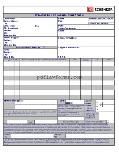 Fill Your Straight Bill Of Lading Template