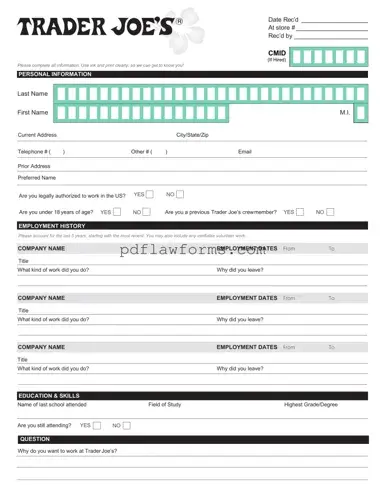 Fill Your Trader Joe's application Template