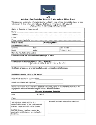 Fill Your Veterinary Certificate Travel Template