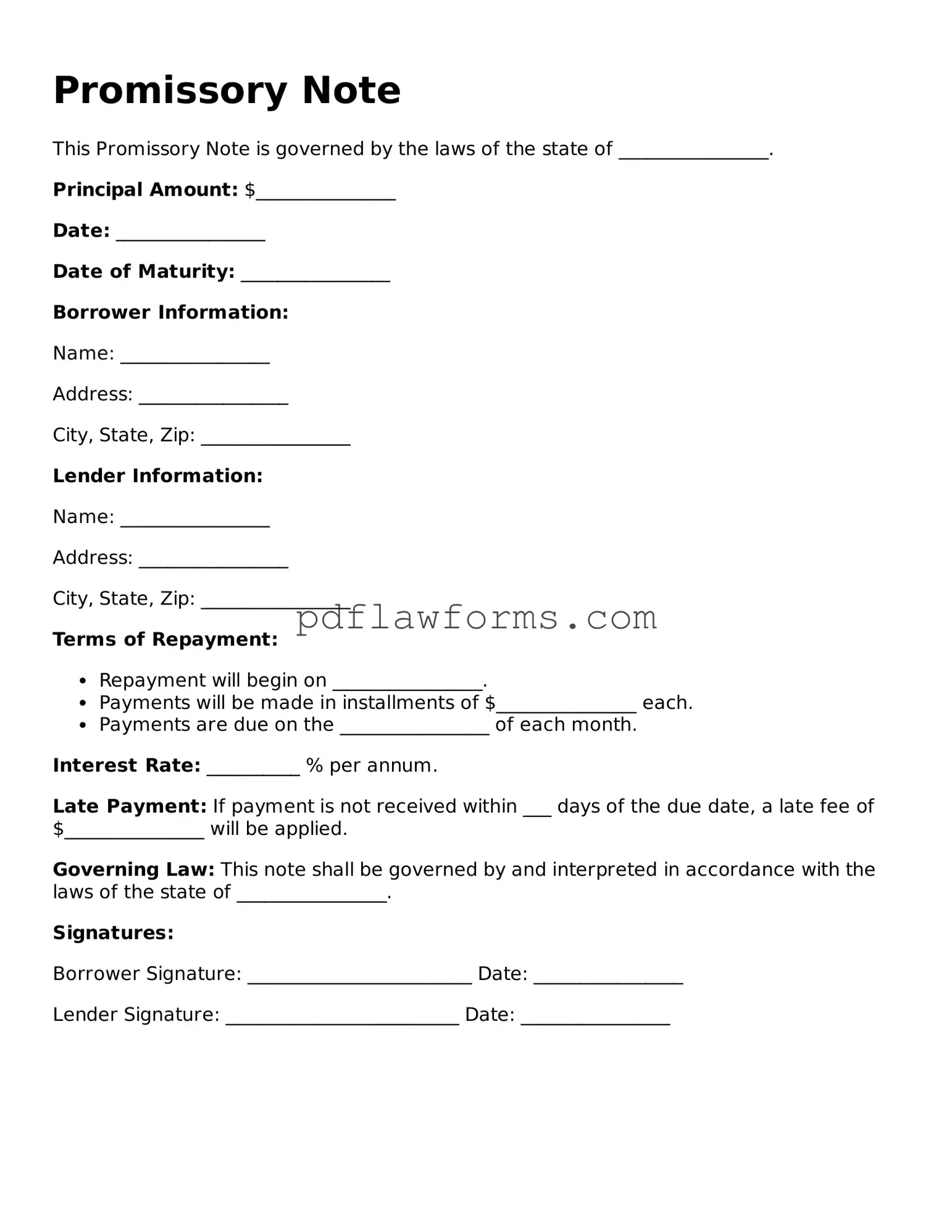 Official Promissory Note Form
