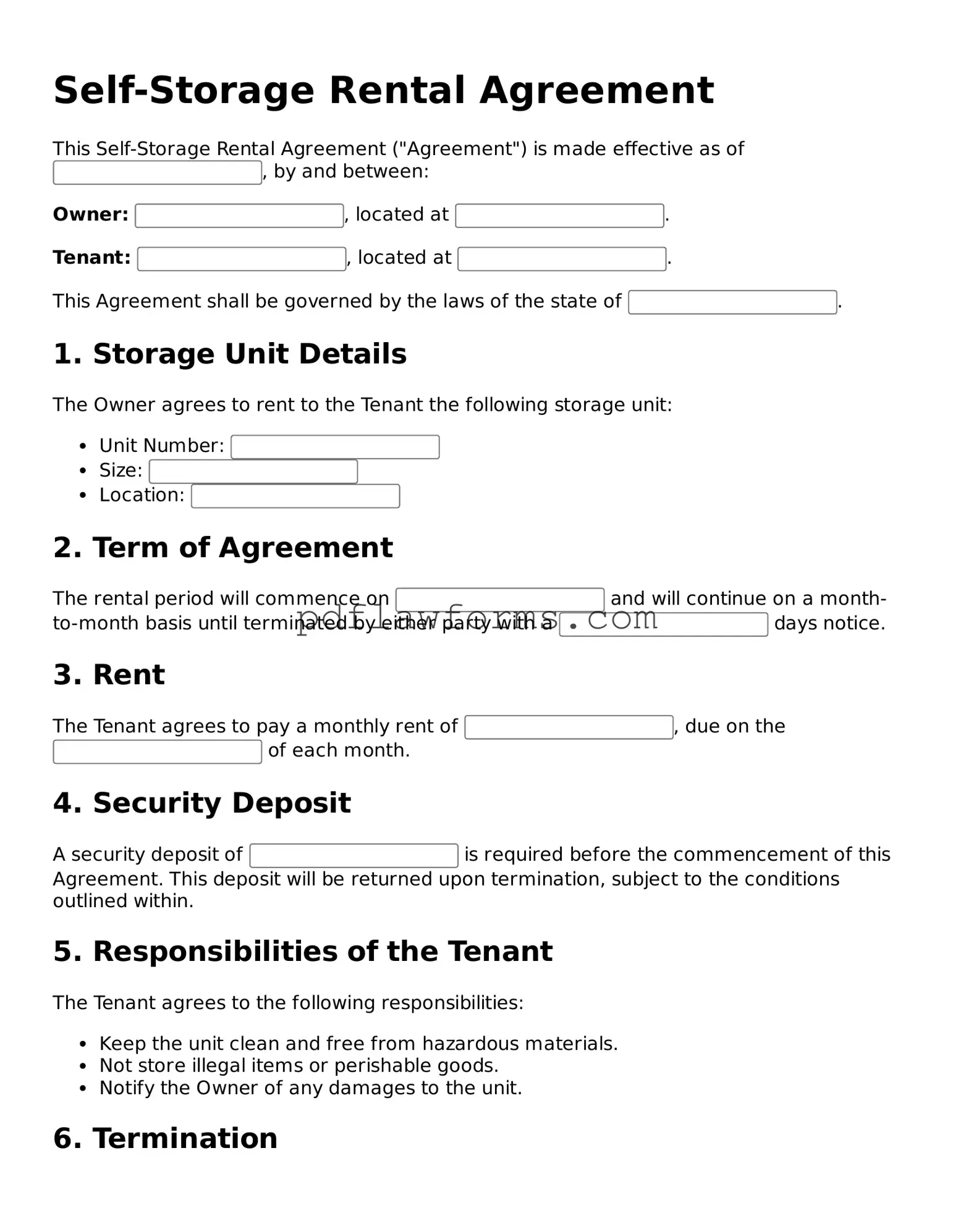 Official Self-Storage Rental Agreement Form
