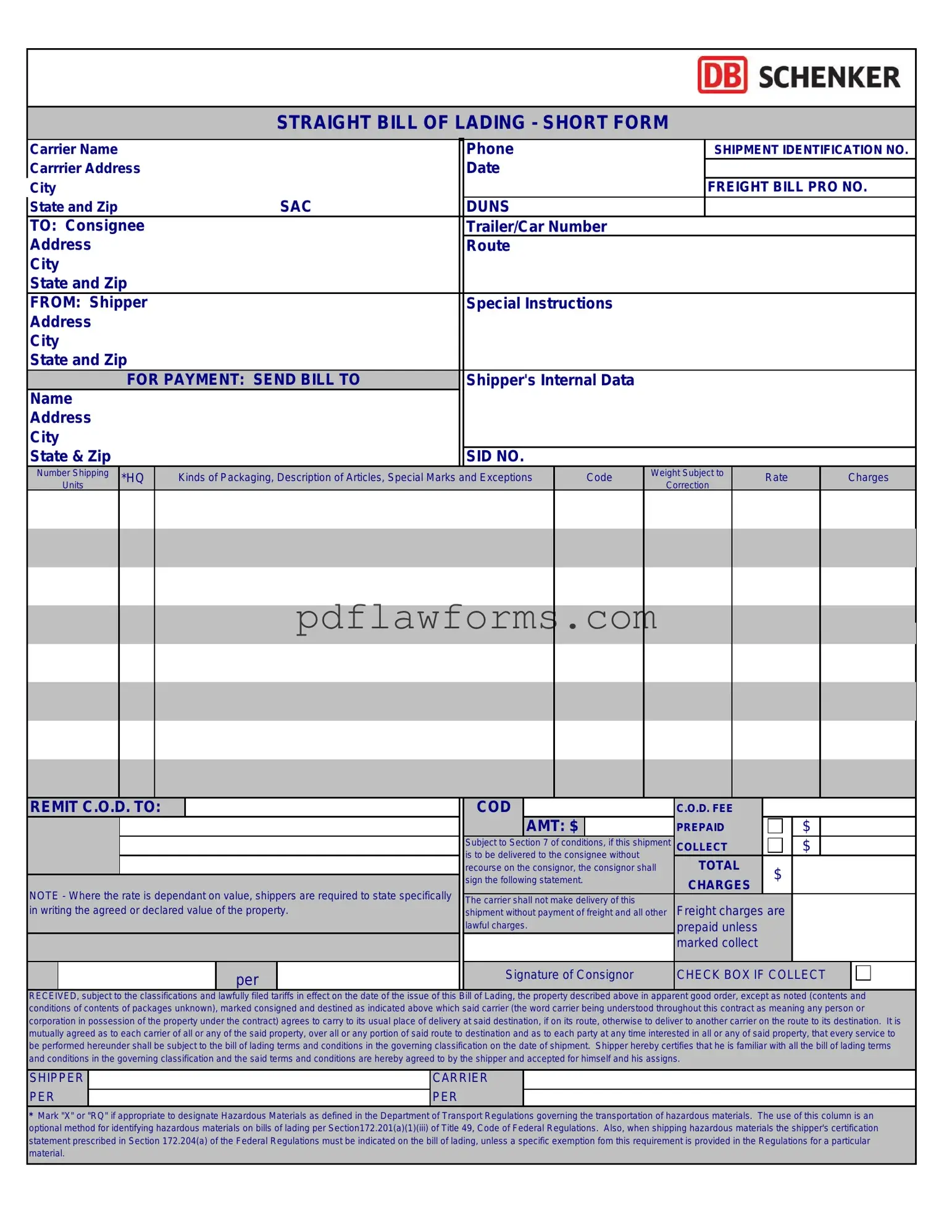 Fill Your Straight Bill Of Lading Template