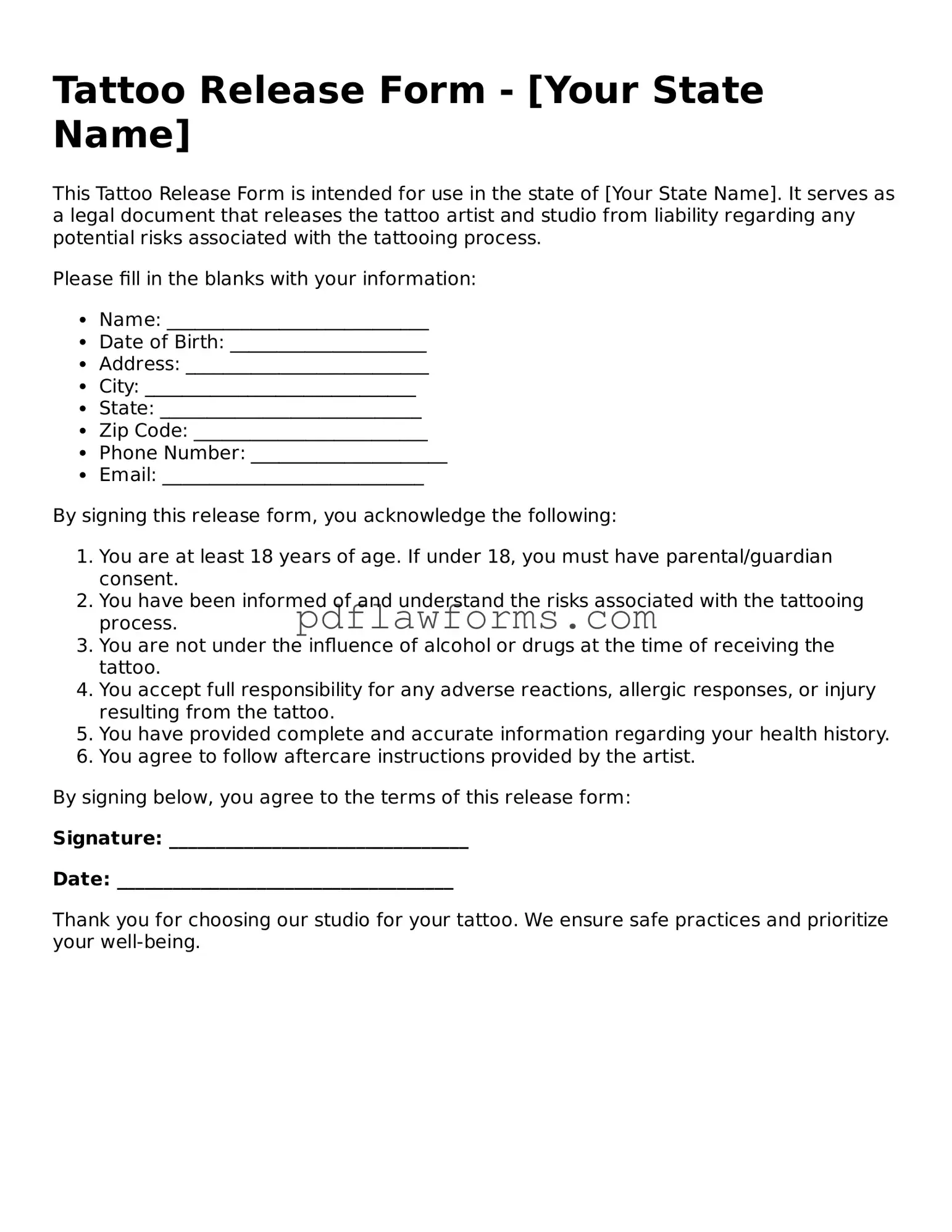 Official Tattoo Release Form