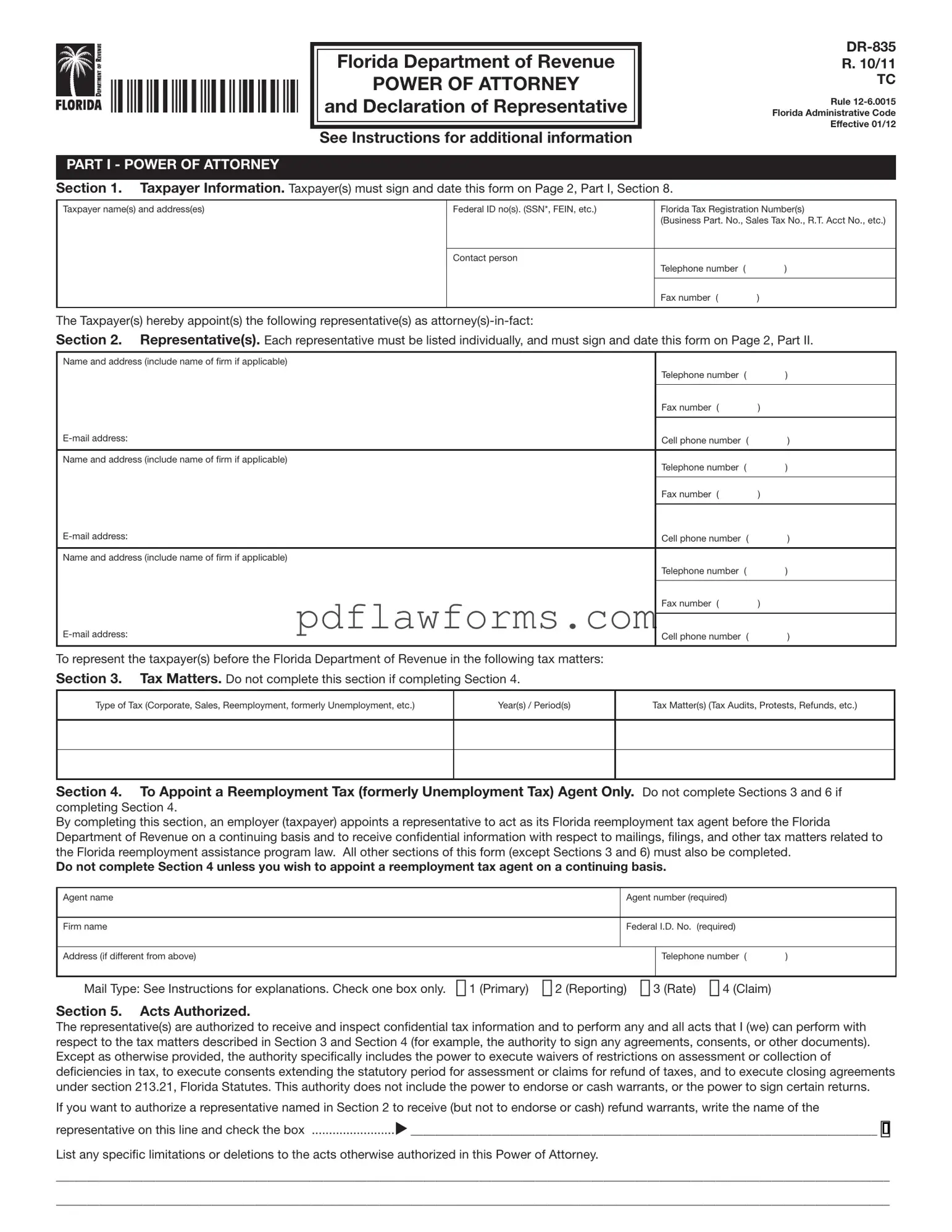 Fill Your Tax POA dr 835 Template