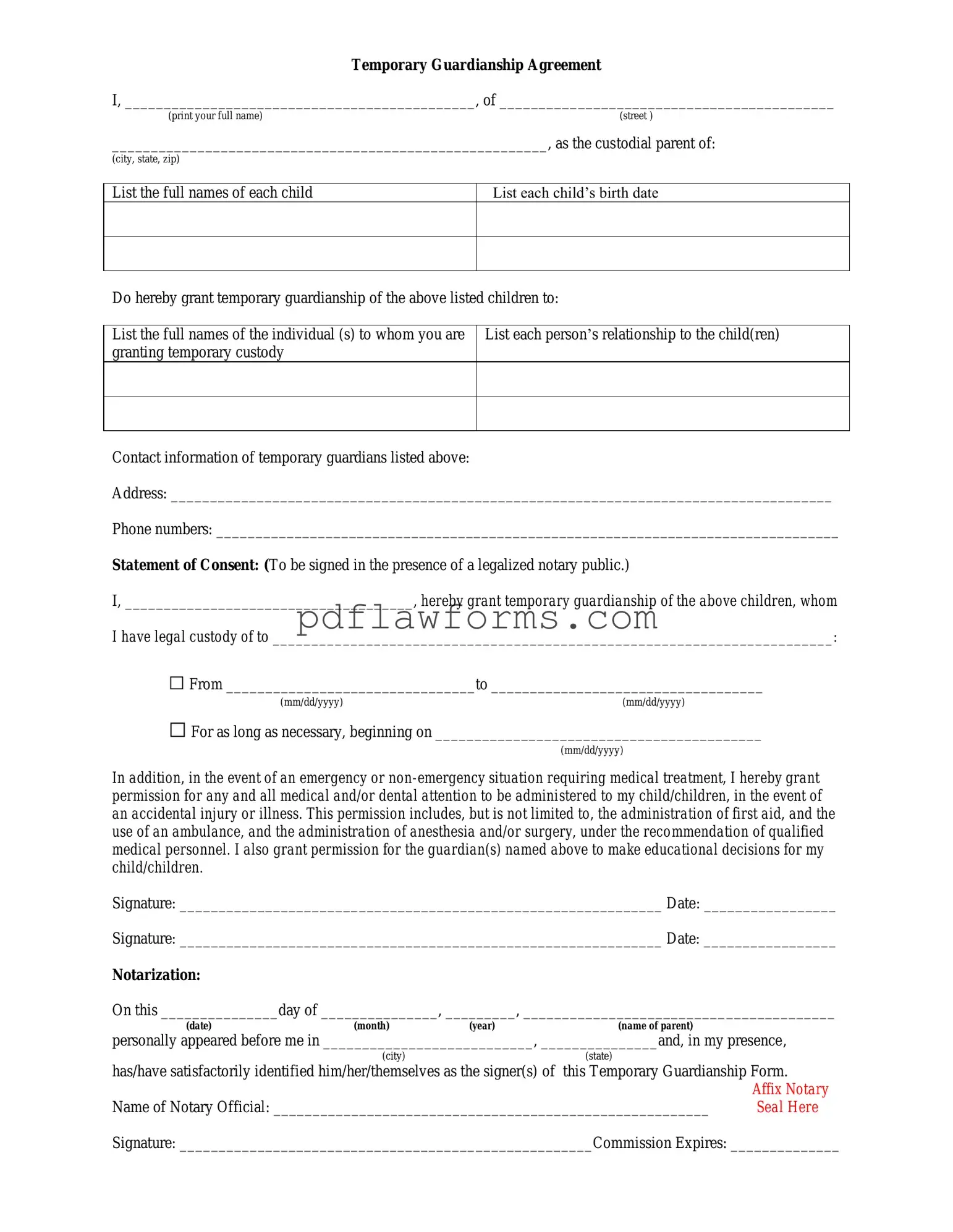 Fill Your Temporary Custody Template