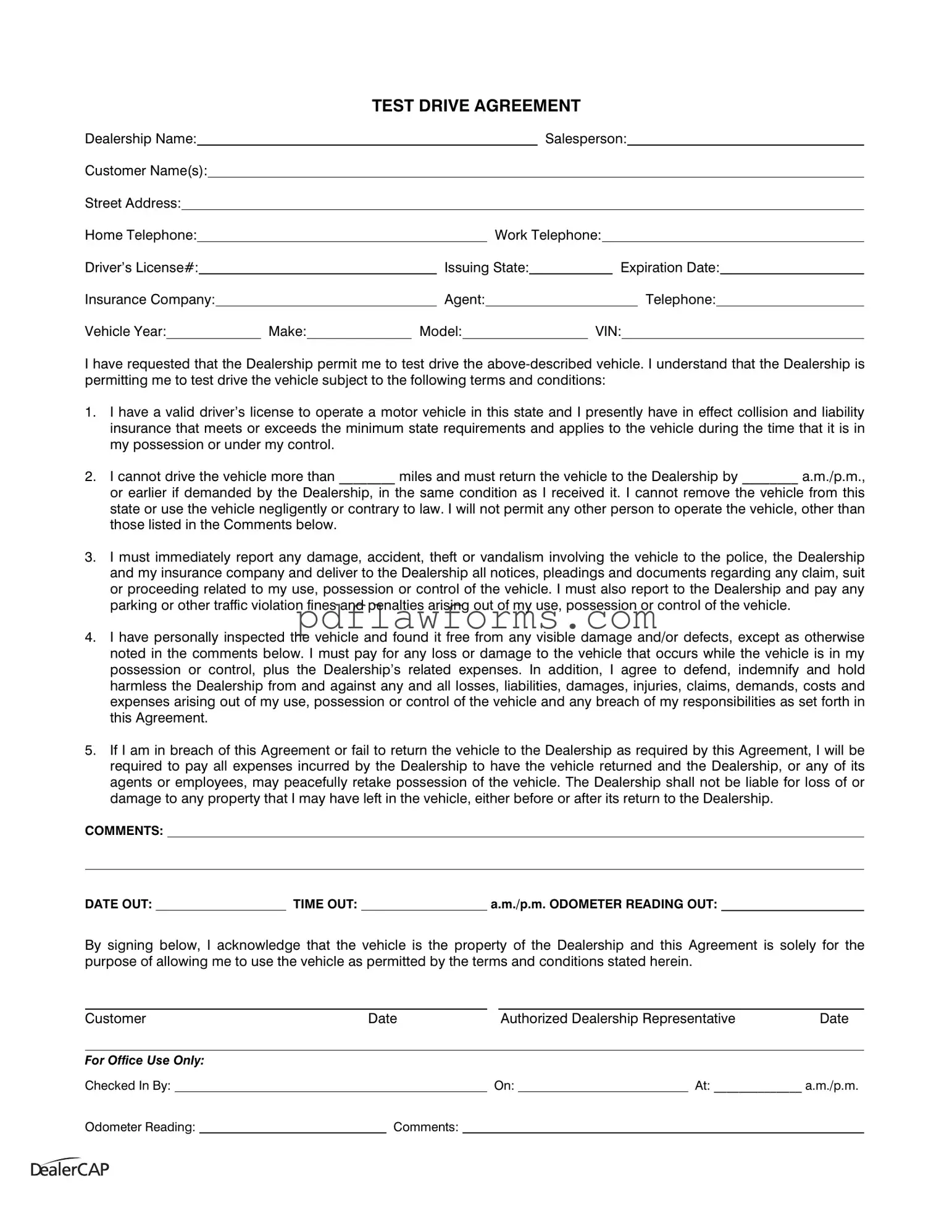 Fill Your Test Drive Template