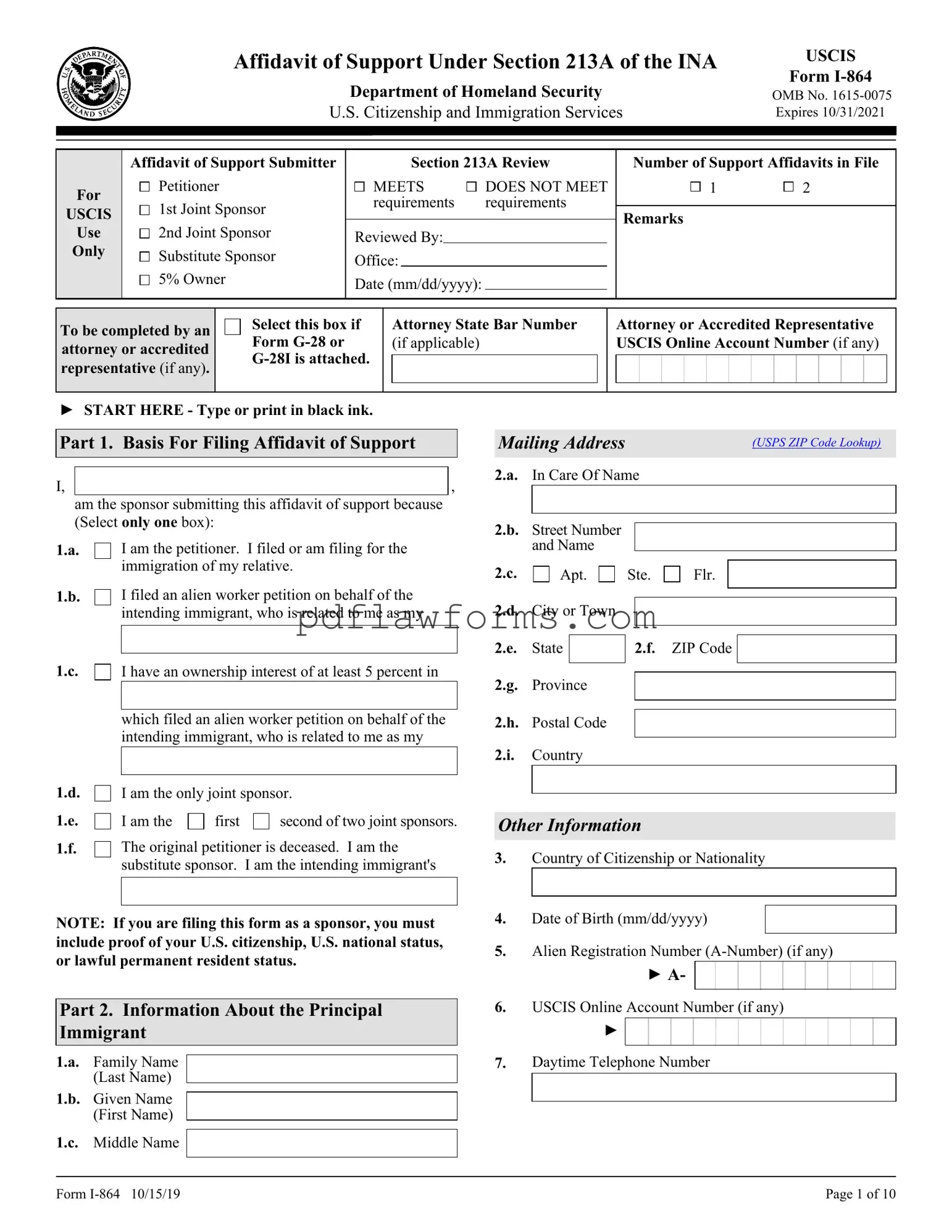 Fill Your USCIS I-864 Template