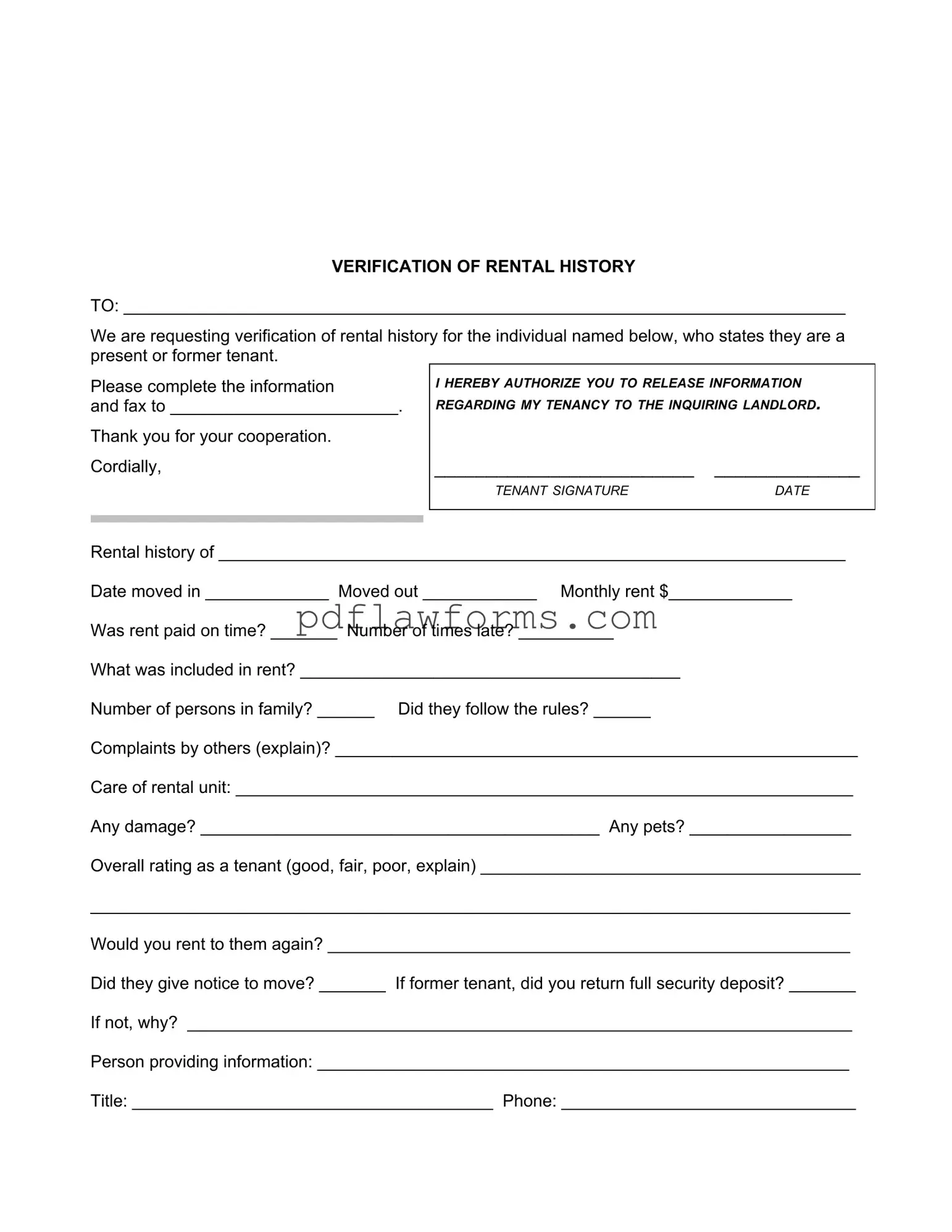 Fill Your Verification Rental Template