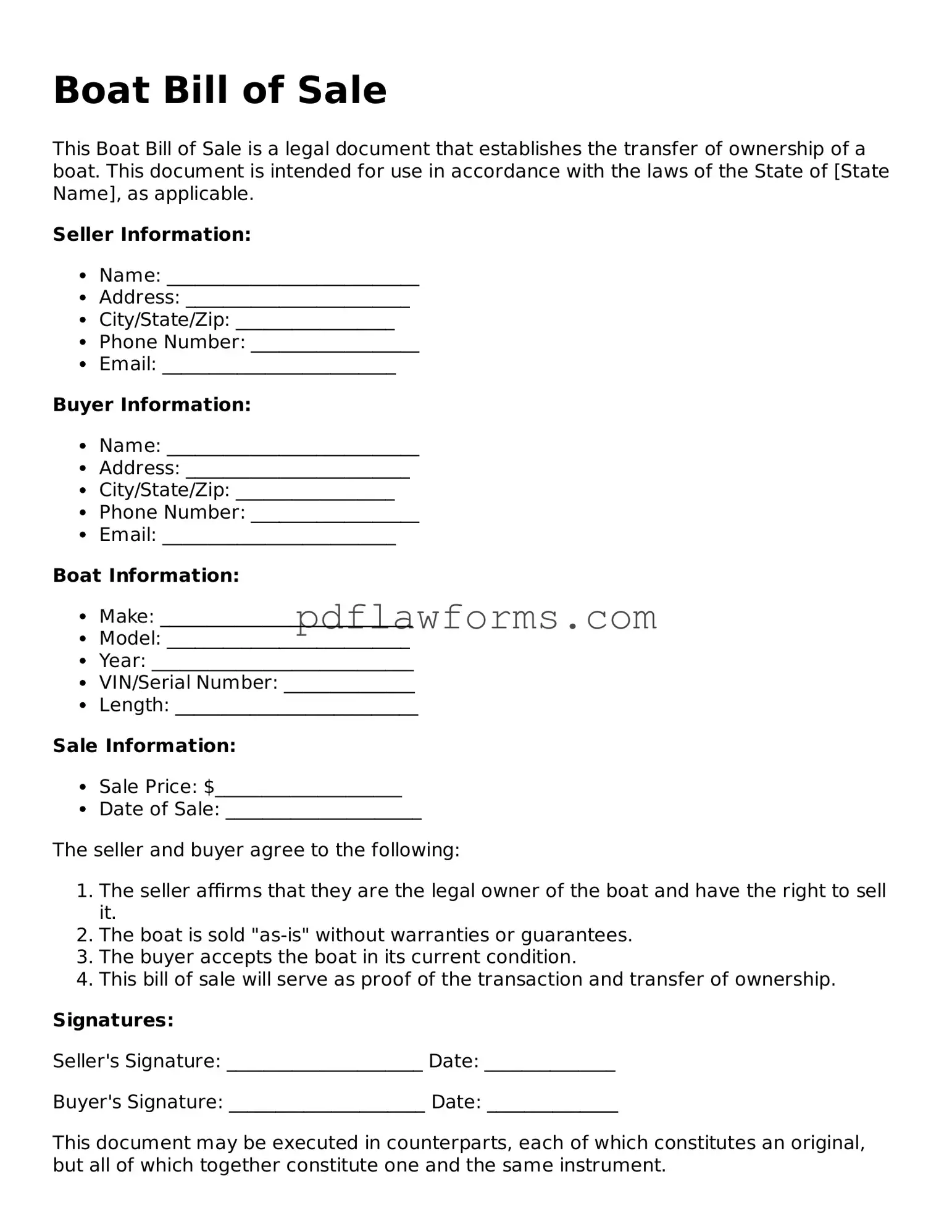 Official Boat Bill of Sale Form