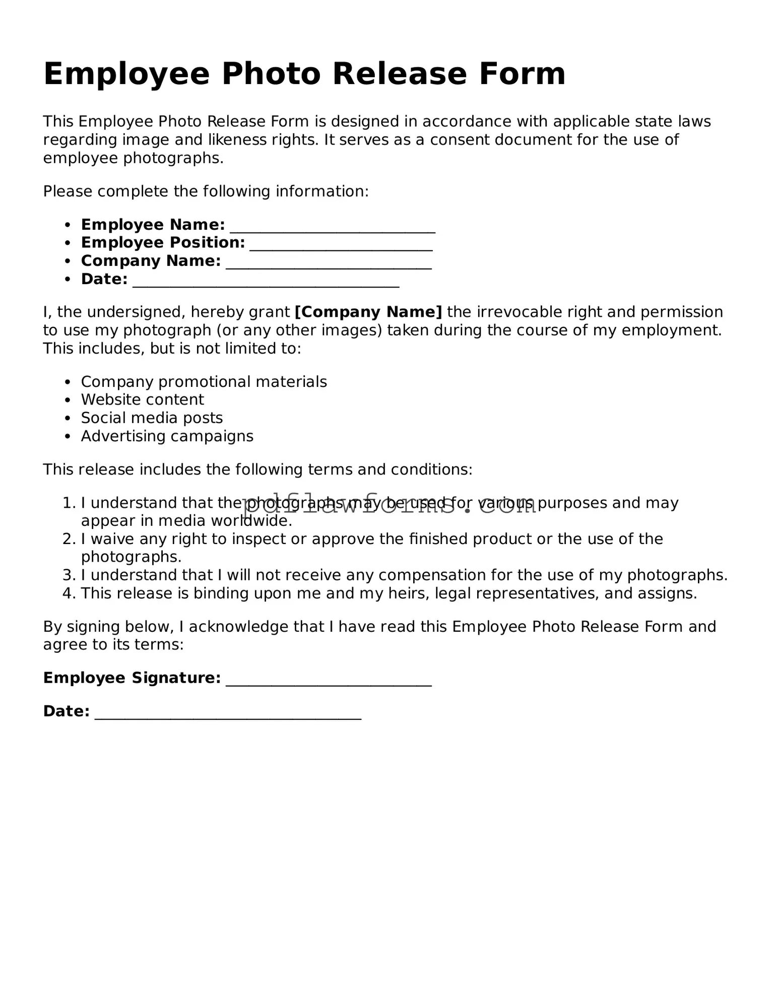 Official Employee Photo Release Form