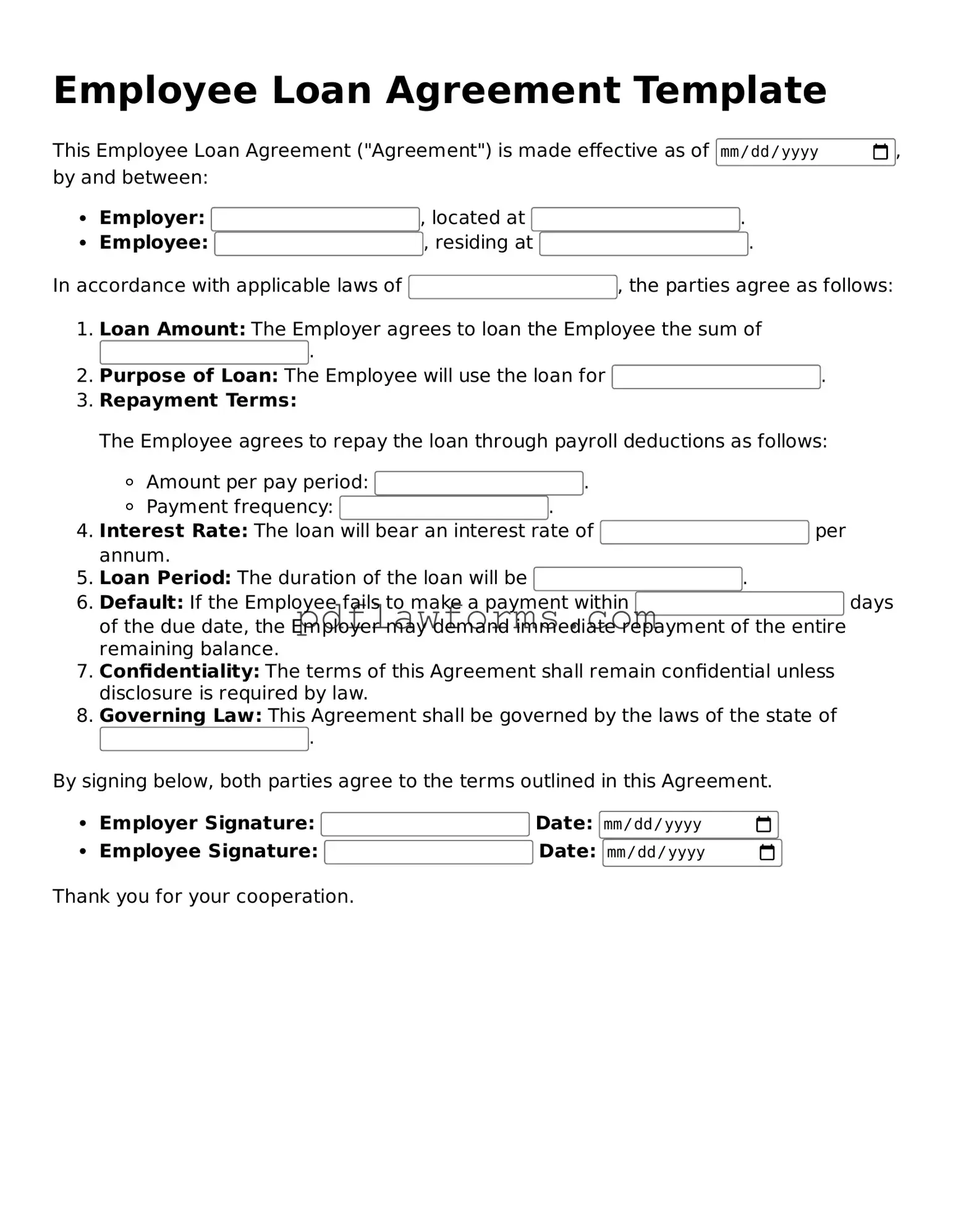 Official Employee Loan Agreement Form